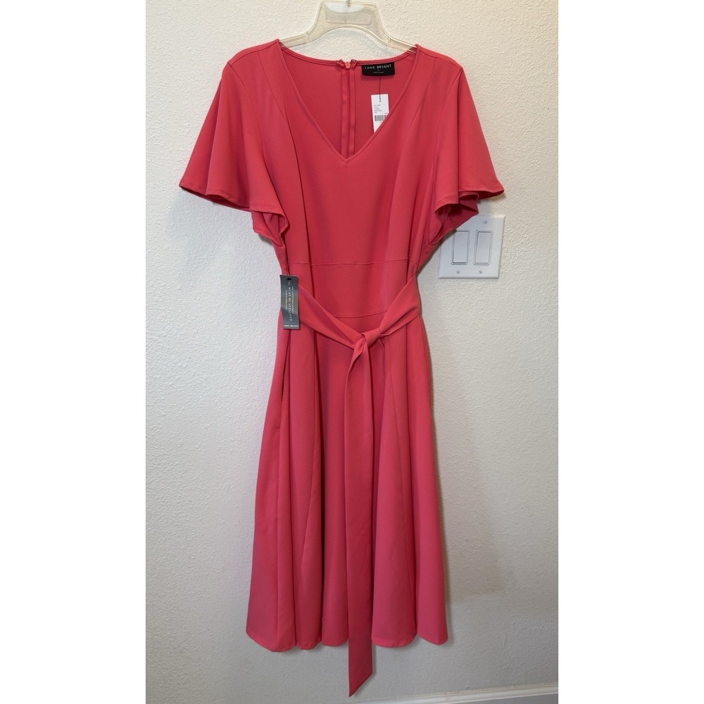 NWT Lane‎ Bryant Pink Midi Dress Size 16 Tie Waist Pockets Flutter Sleeve